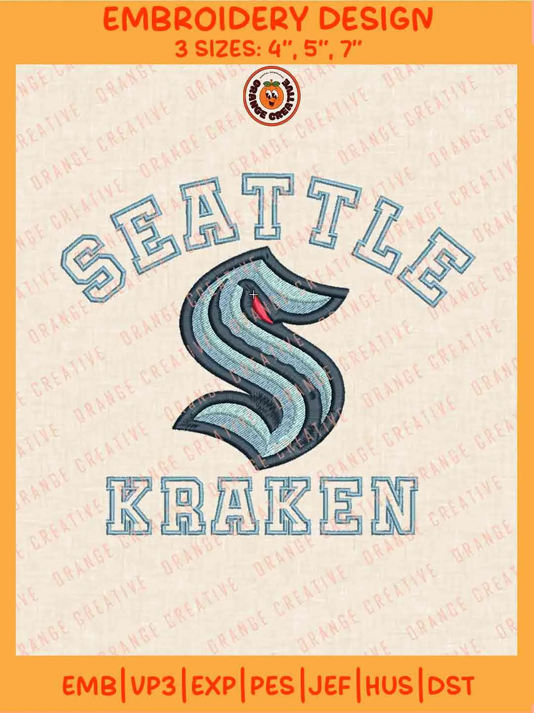 NHL Seattle Kraken Team Logo Embroidery Files, Seattle Kraken Hockey Team Embroidery Designs, NHL Seattle Kraken Machine Embroidery Files, NHL Hockey Team Machine Embroidery, Digital Download