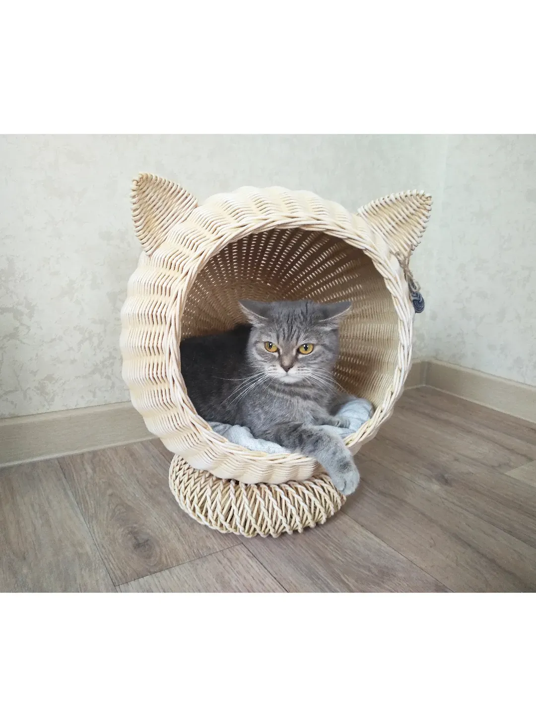 Wicker cat bed Cat house Wicker cat basket Bed with ears Pet bed for cat Cat bed cave Cat bed cute Cat bed