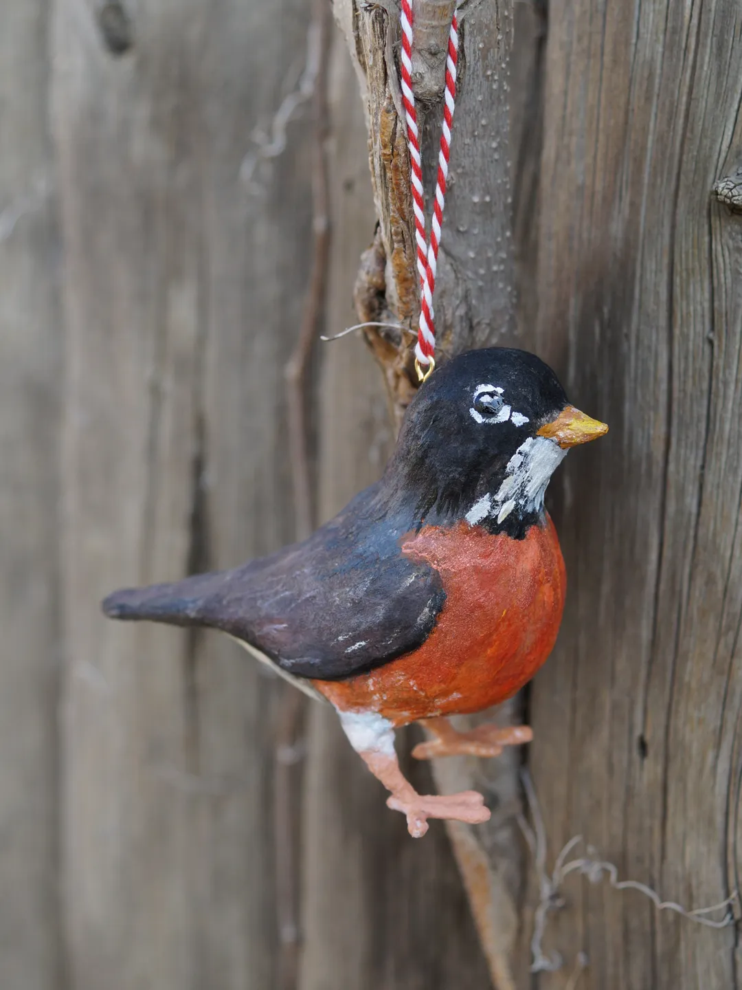 American Robin Christmas tree decoration, cotton wool ornament, bird ornament