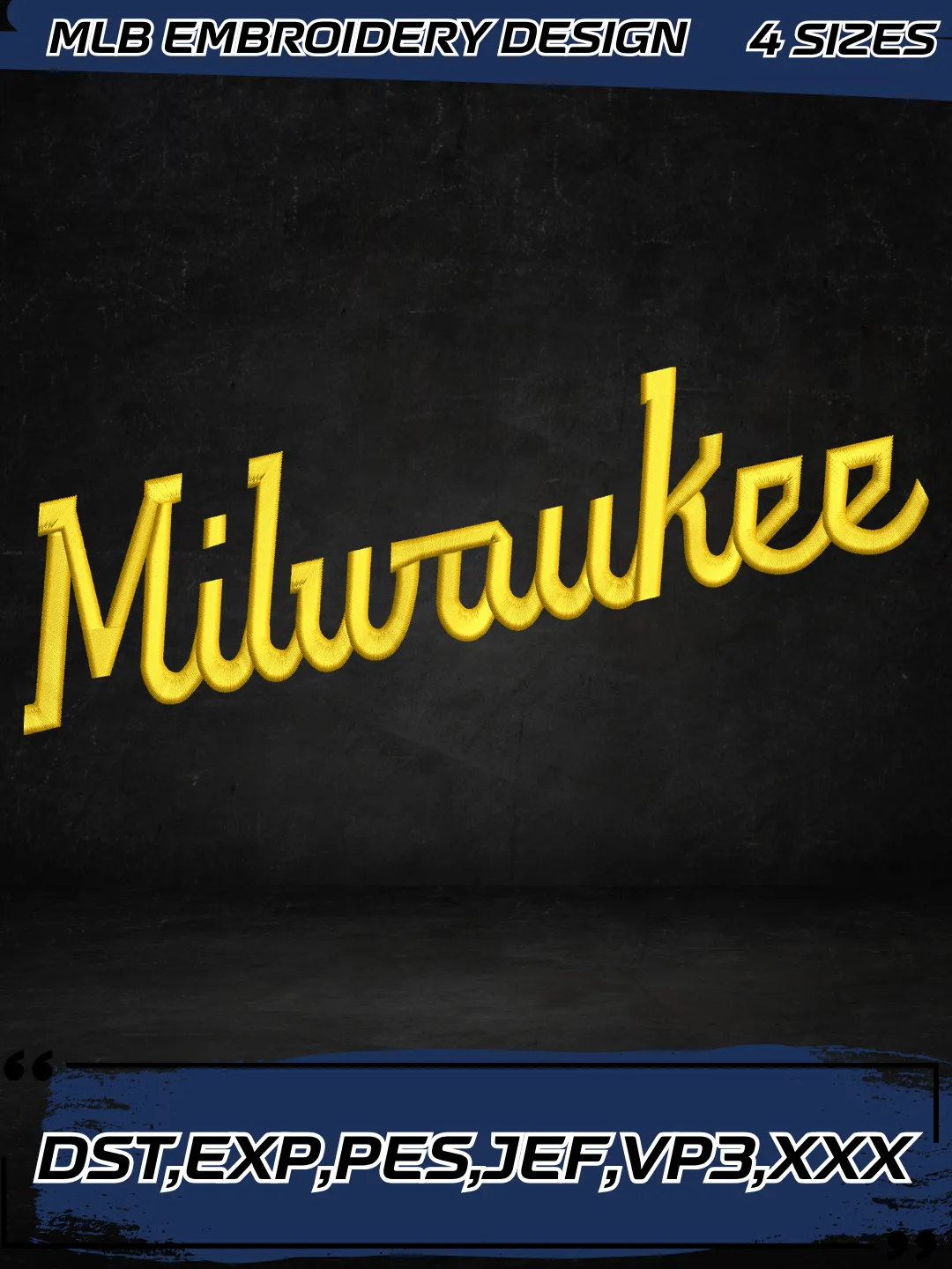 Milwaukee Baseball Embroidery Design - Jersey Logo - Machine Embroidery File