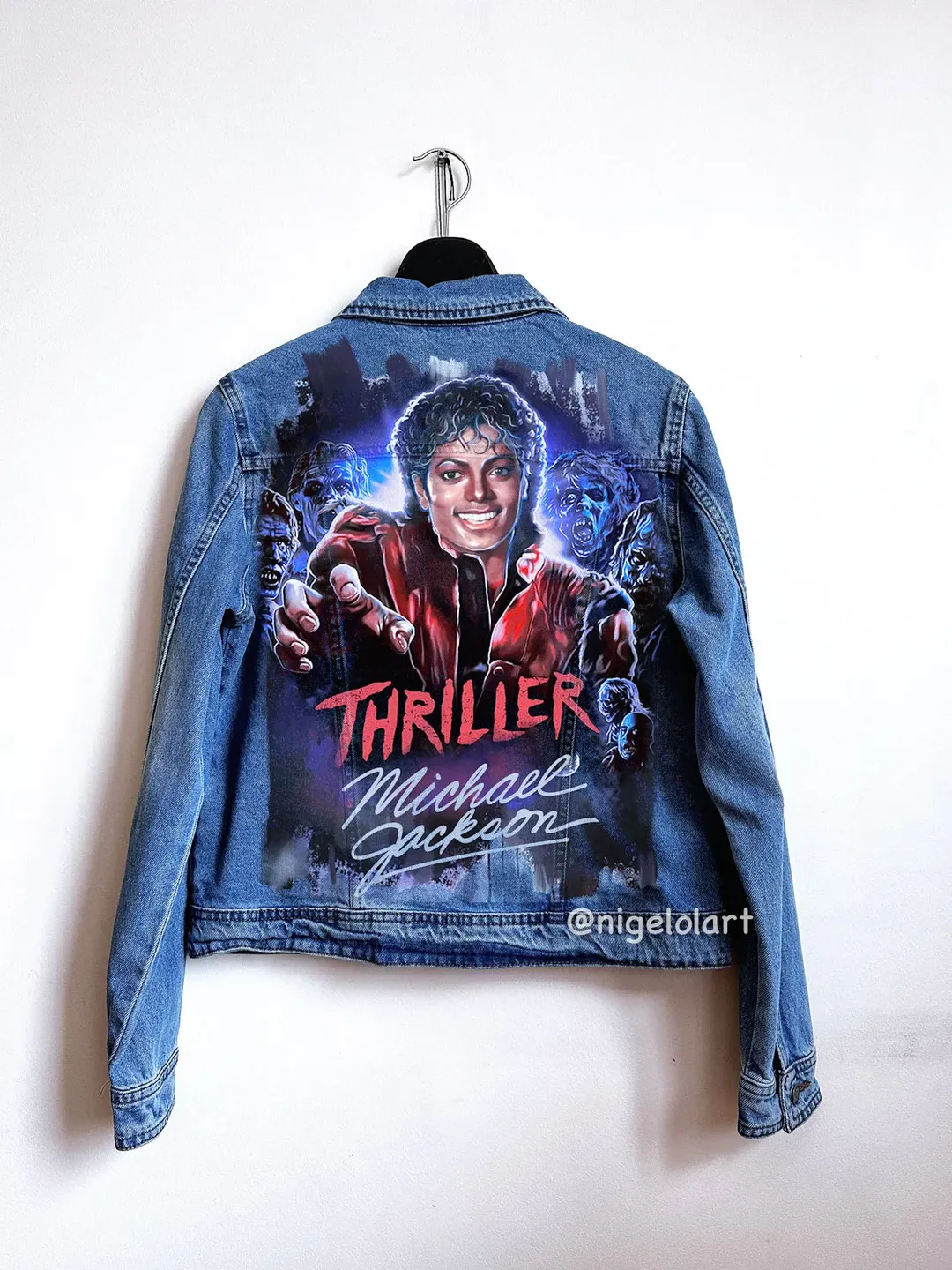 Michael Jackson Thriller Painted denim jacket Custom gifts Jean jacket blue denim jacket King of pop mj jacket dangerous