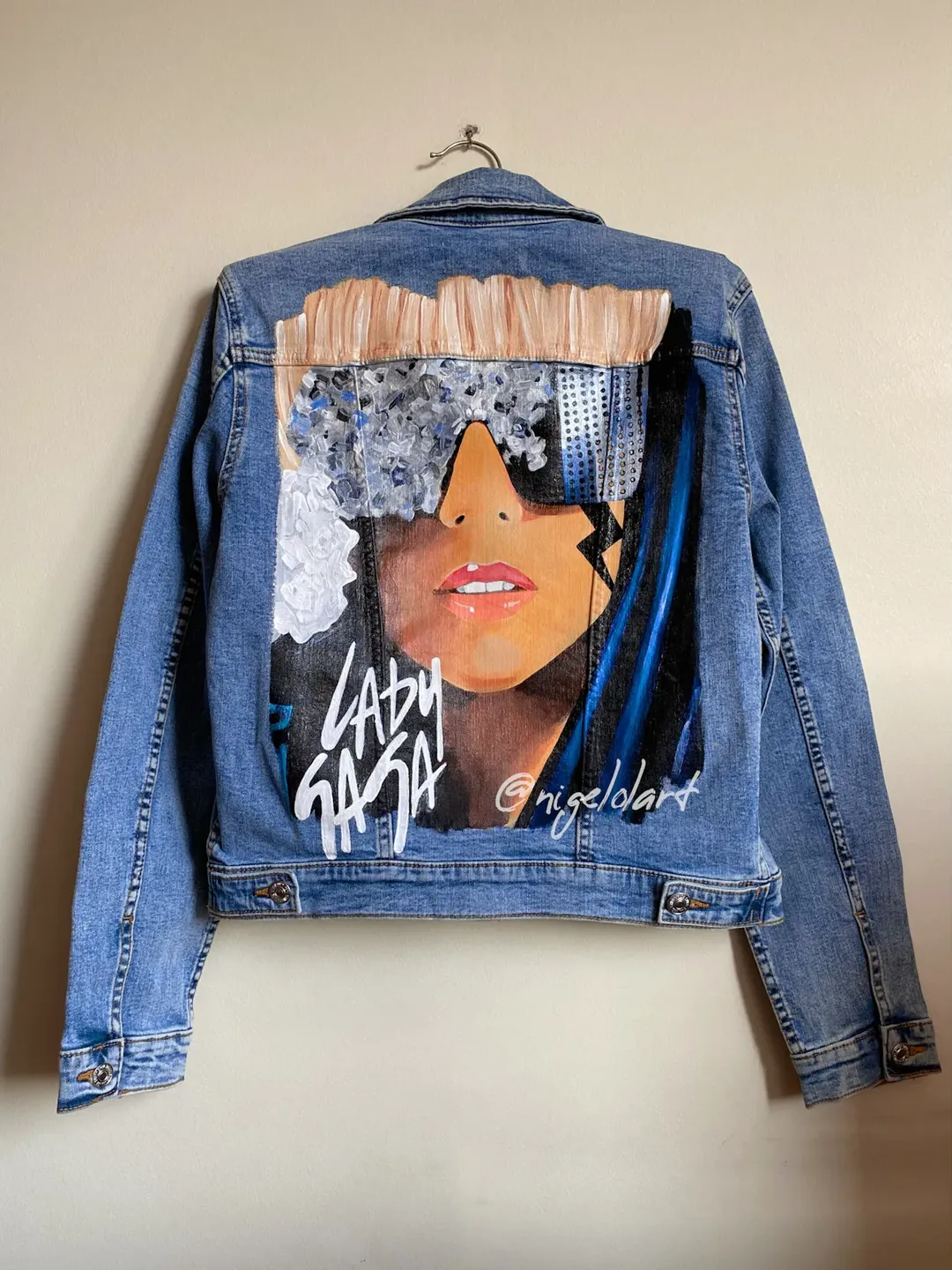 Lady Gaga Painted denim jacket Custom gifts Jean jacket blue denim jacket King of pop mj jacket dangerous