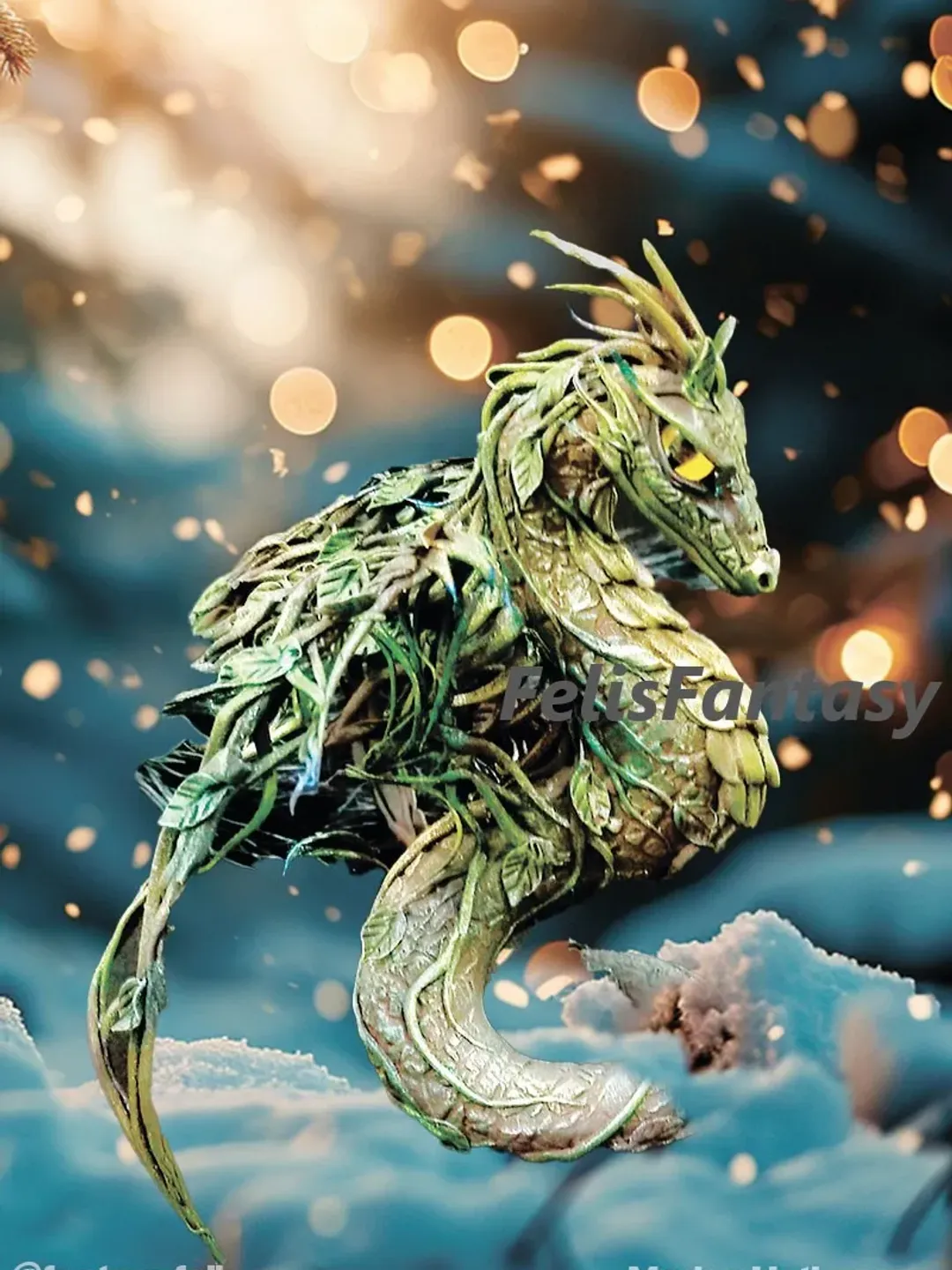 Postcard with forest green dragon. Downloadable print art