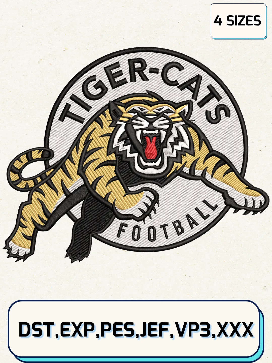 Hamilton Tiger-Cats Logo Embroidery Design File,CFL Logo Embroidery Design, Machine Embroidery Files, 4 Sizes
