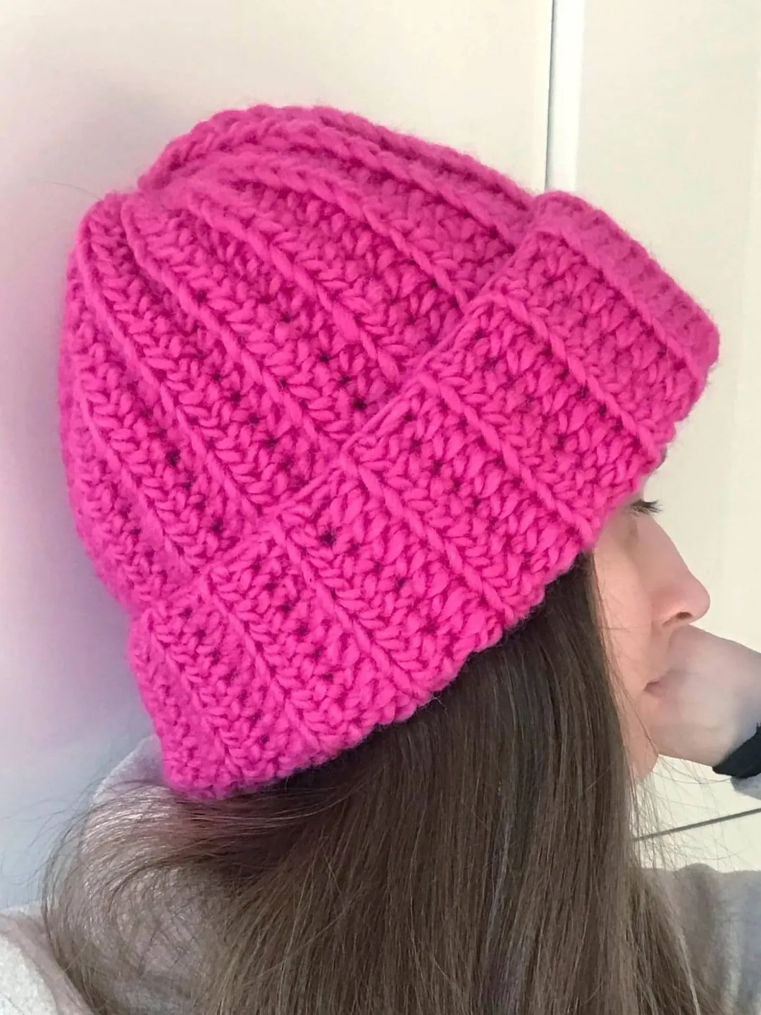 Warm Crochet Chunky Beanie - Soft 100% Wool Winter Hat - Thick Folded Brim - Plushy Cozy Stocking Cap - Unisex Trendy Pink or Custom Color