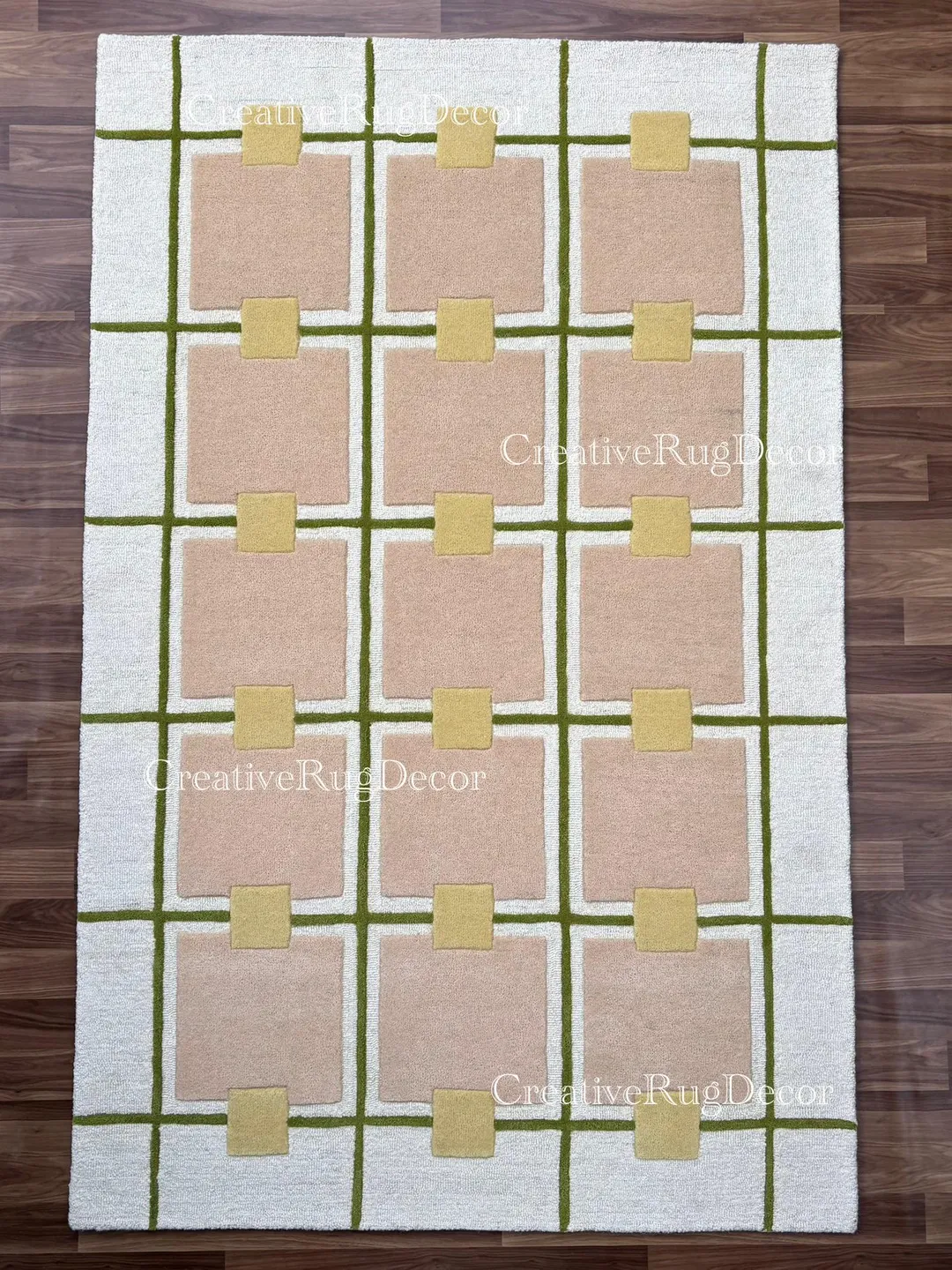 Handmade Taupe Geometric Wool Rug: Modern Living Room Carpet