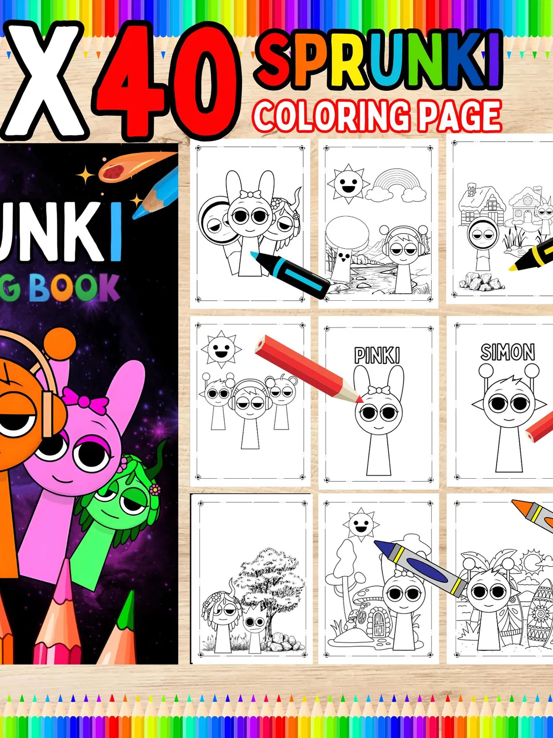 40 Sprunki Characters Printable Coloring Pages A4 Coloring Book Kids ...