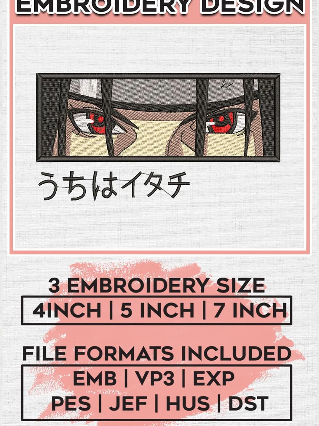 Uchiha Itachi Embroidery Designs, Itachi Logo Embroidery Files, Naruto Machine Embroidery Pattern, Digital Download EMB_ANIME_271