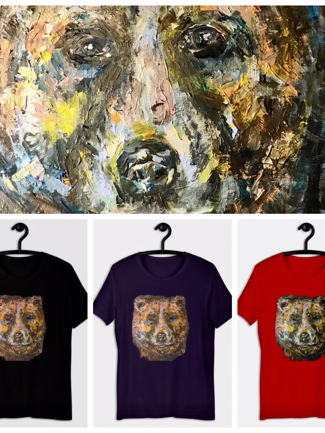 Unisex bear t-shirt made from my original acrylic painting,funny animals t shirts,designer shirts,artistic shirts,unique gift.