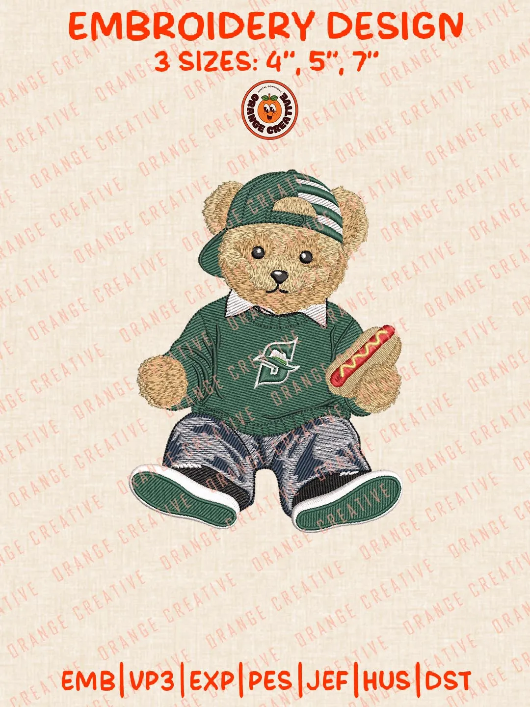 Stetson Hatters Cute Teddy Bear Logo Embroidery Design Files, NCAA Logos Embroidery Designs, NCAA Machine Embroidery Files, 3 Sizes, Custom Sizes, Digital Files