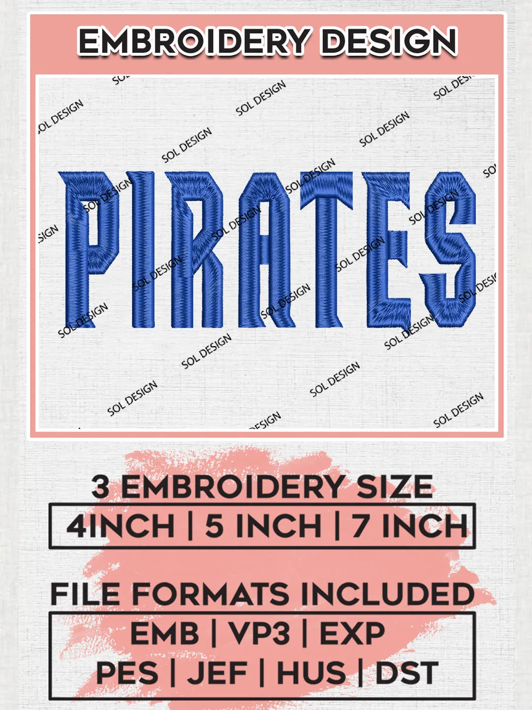 NCAA Pirates College Team Logo Embroidery Design Files, NCAA Seton Hall Pirates Machine Embroidery, NCAA Teams, 3 sizes, NCAA Machine embroidery designs, Digital Download