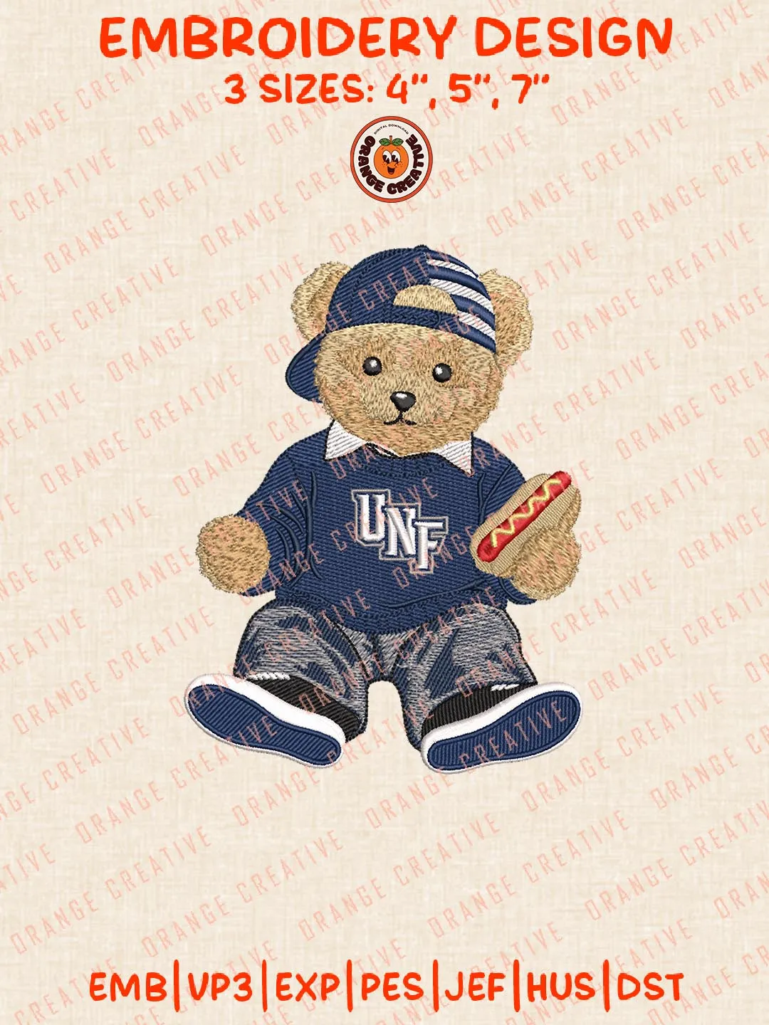 North Florida Ospreys Cute Teddy Bear Logo Embroidery Design Files, NCAA Logos Embroidery Designs, NCAA Machine Embroidery Files, 3 Sizes, Custom Sizes, Digital Files