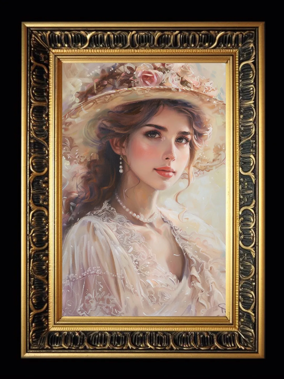 French woman. Romantic girl with a hat. Digital painting. Digital illustration.Wall decor in pastel colors. Parisienne. Instant download.