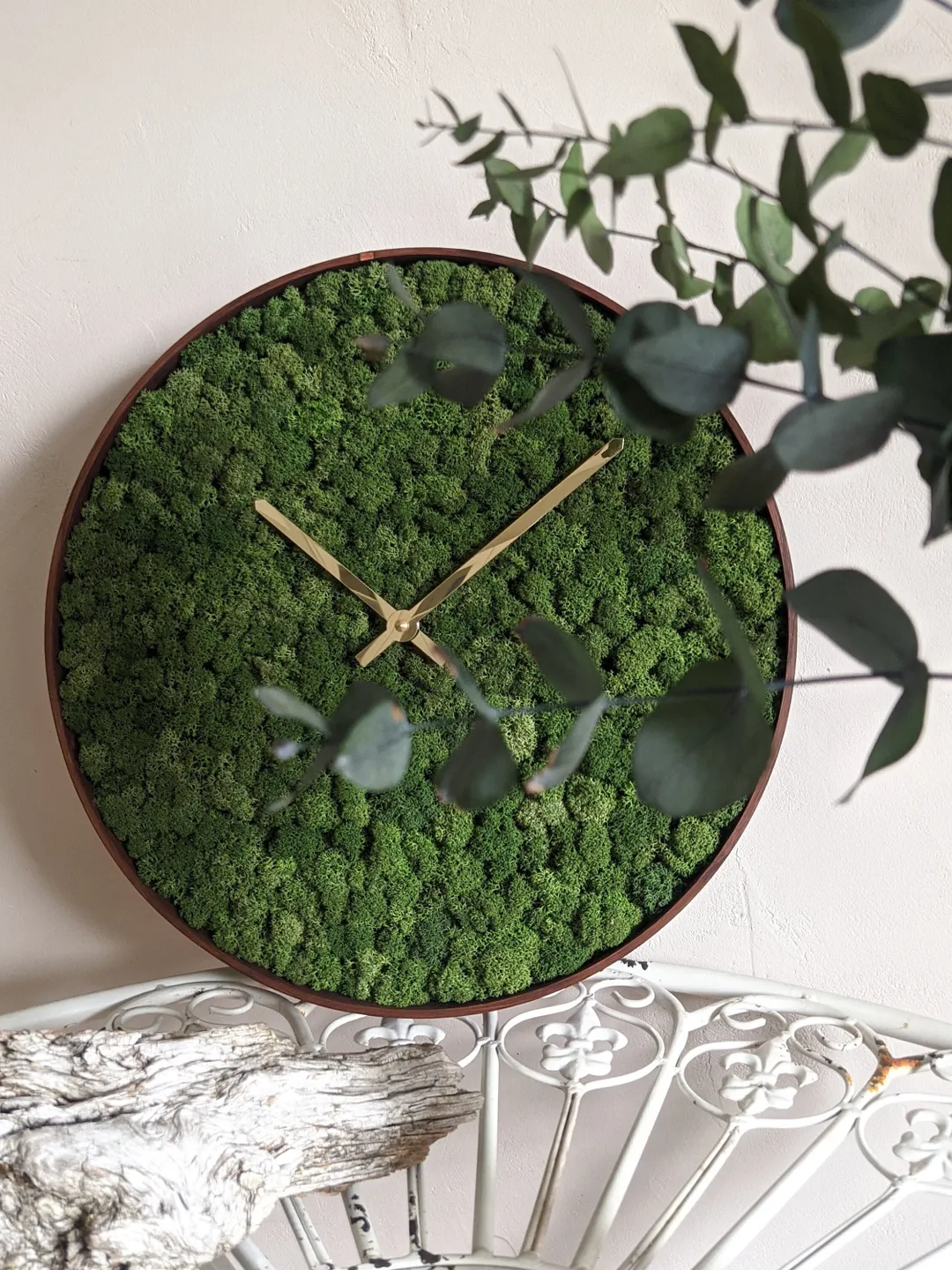 Modern wall clock | Preserved moss clock | Mantel clock | Moss wall art | Office wall decor | Wall clock wood