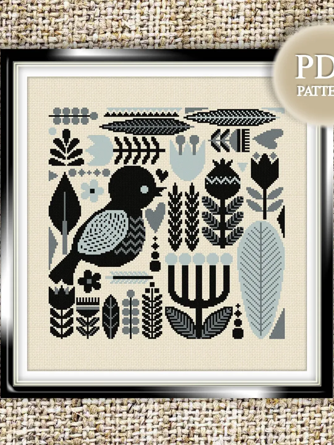 Scandinavian bird cross stitch pattern Boho cross stitch Flowers cross stitch Traditional folk