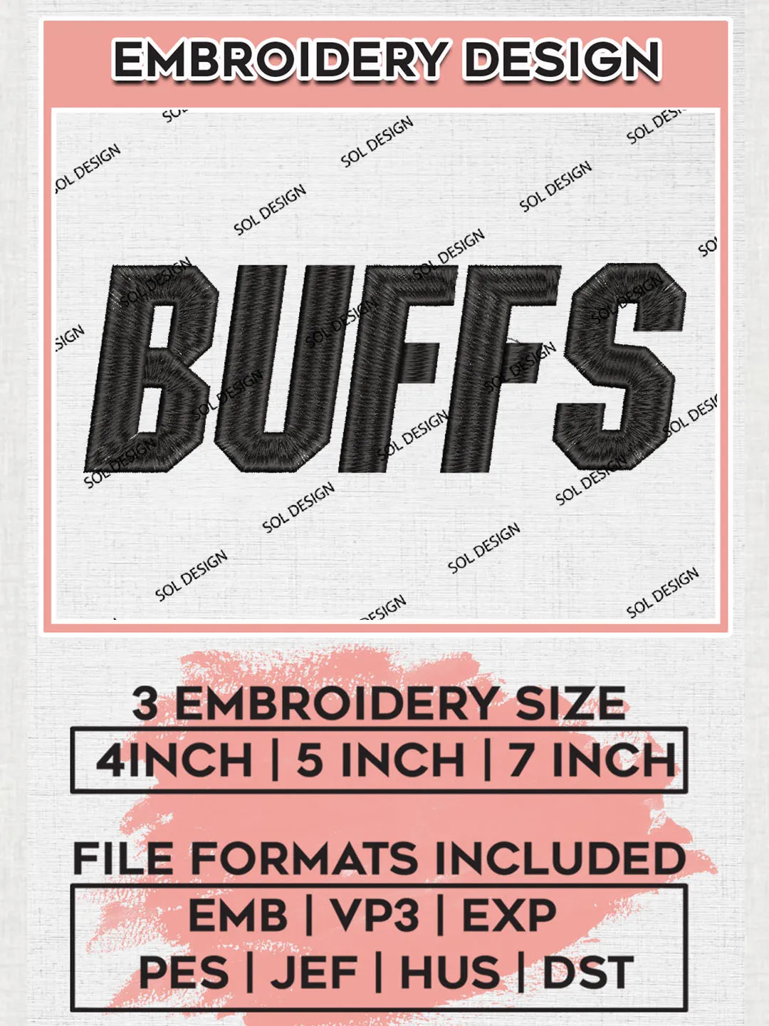 NCAA Buffs Team Word Logo Embroidery Design Files, NCAA Colorado Buffaloes Machine Embroidery, NCAA Teams, 3 sizes, NCAA Machine embroidery designs, Digital Download