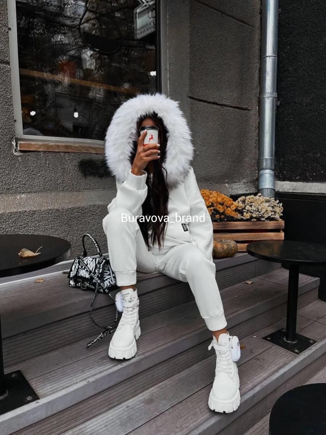 Made to order White warm suit with hood
