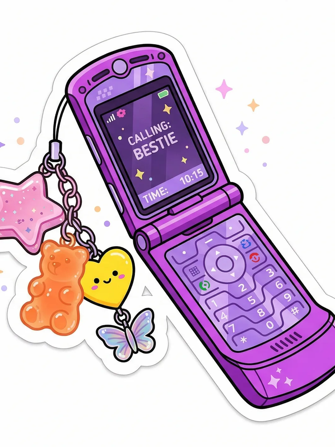 Y2K Aesthetic Flip Phone Kawaii Vector Sticker