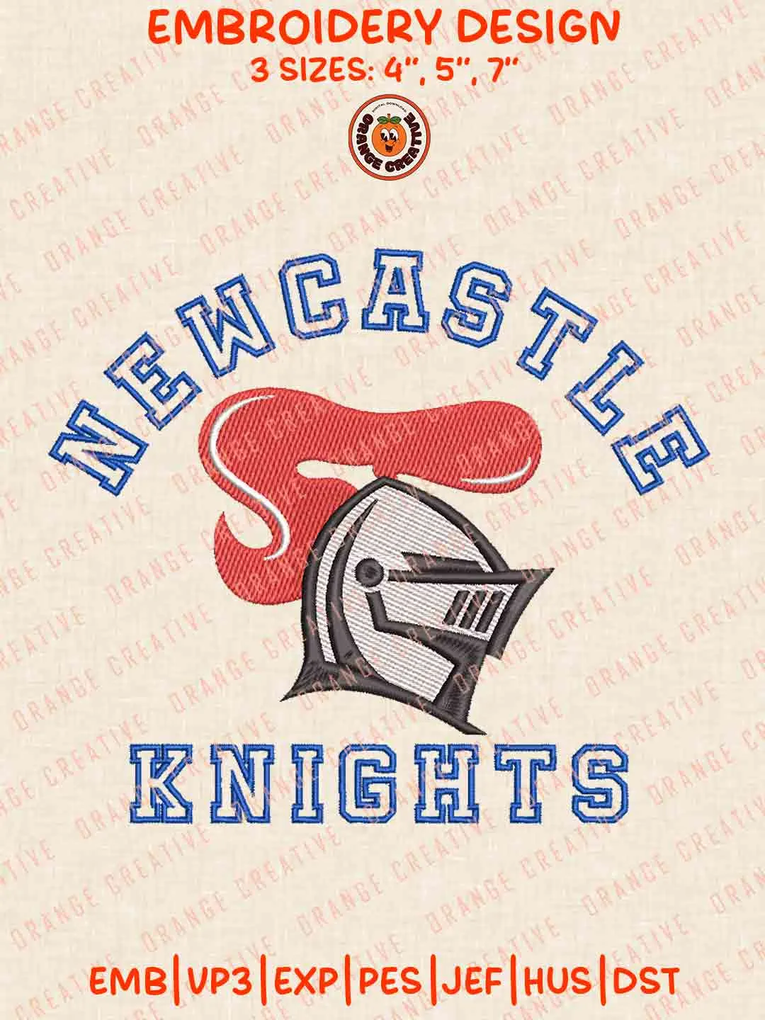 Newcastle Knights NRL Logos Embroidery Design, NRL Knights Team Machine Embroidery Digitized Pes File, 4 Sizes, Custom Size, Instant Download