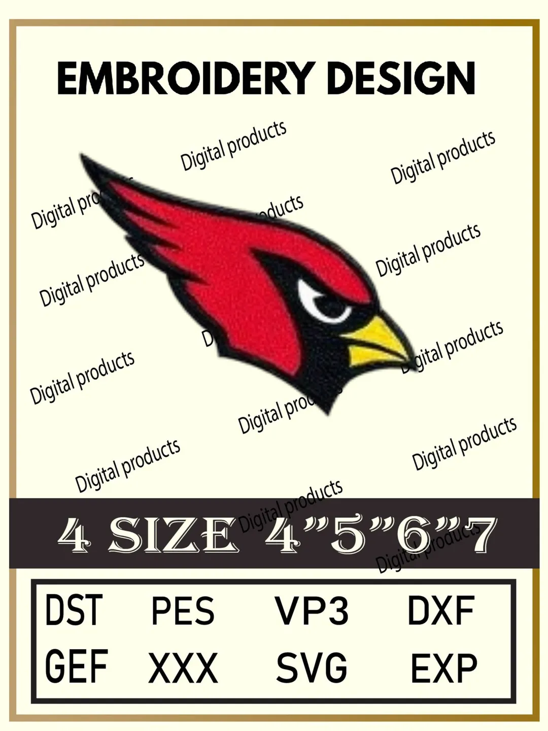 Cardinals Embroidery Design Digital Logo Pattern with Red Bird Head and ...