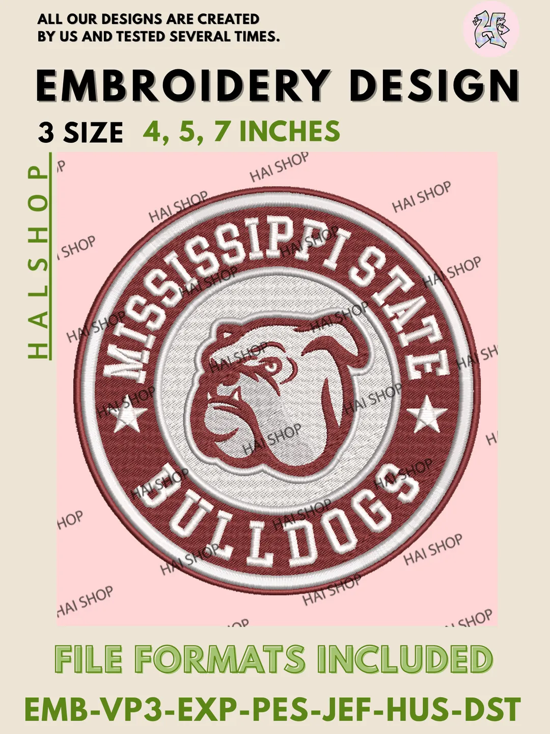 Mississippi State Bulldogs NCAA Team Logo Machine Embroidery Design Files, College Sports Mascot Embroidery, Instant Download