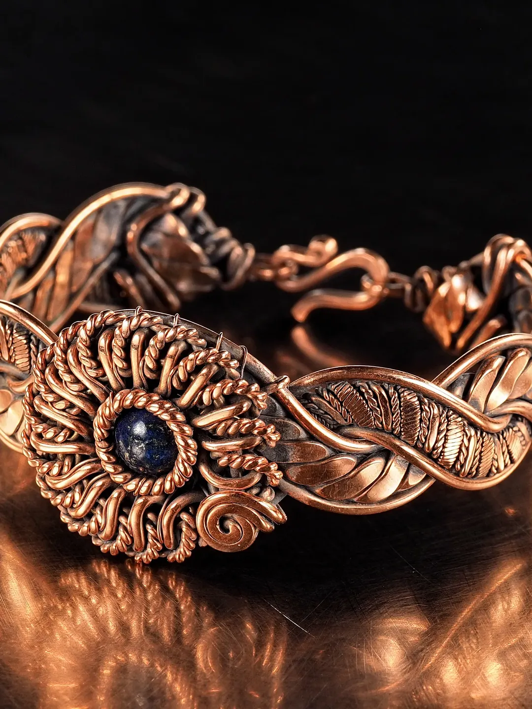 Lapis lazuli bracelet for woman Unique wire wrapped artisan copper