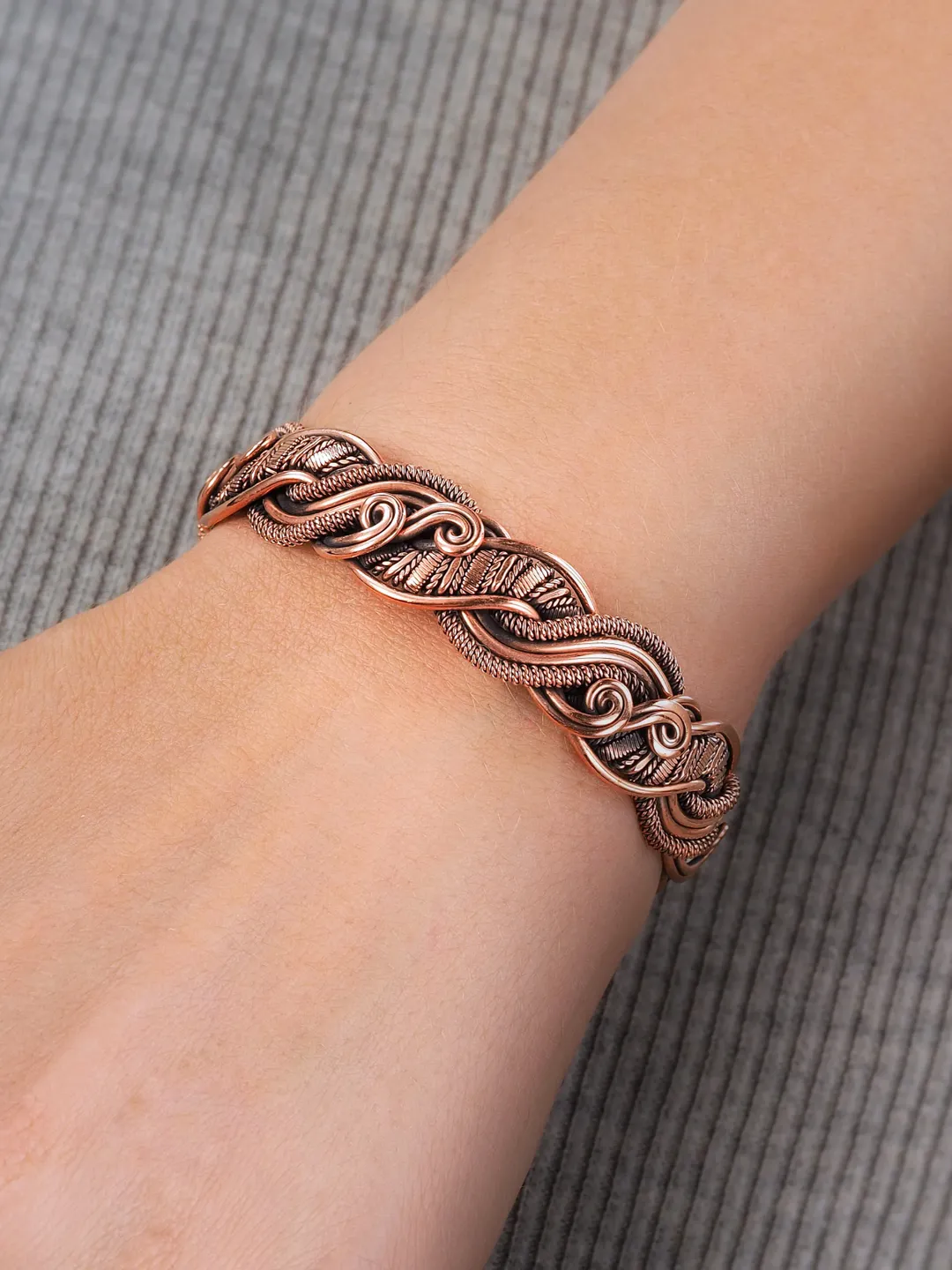 Unique wire wrapped bracelet for her Wire swirl bangle Antique wire weave jewelry Wearable art 7th Anniversary gift idea Wire wrap art