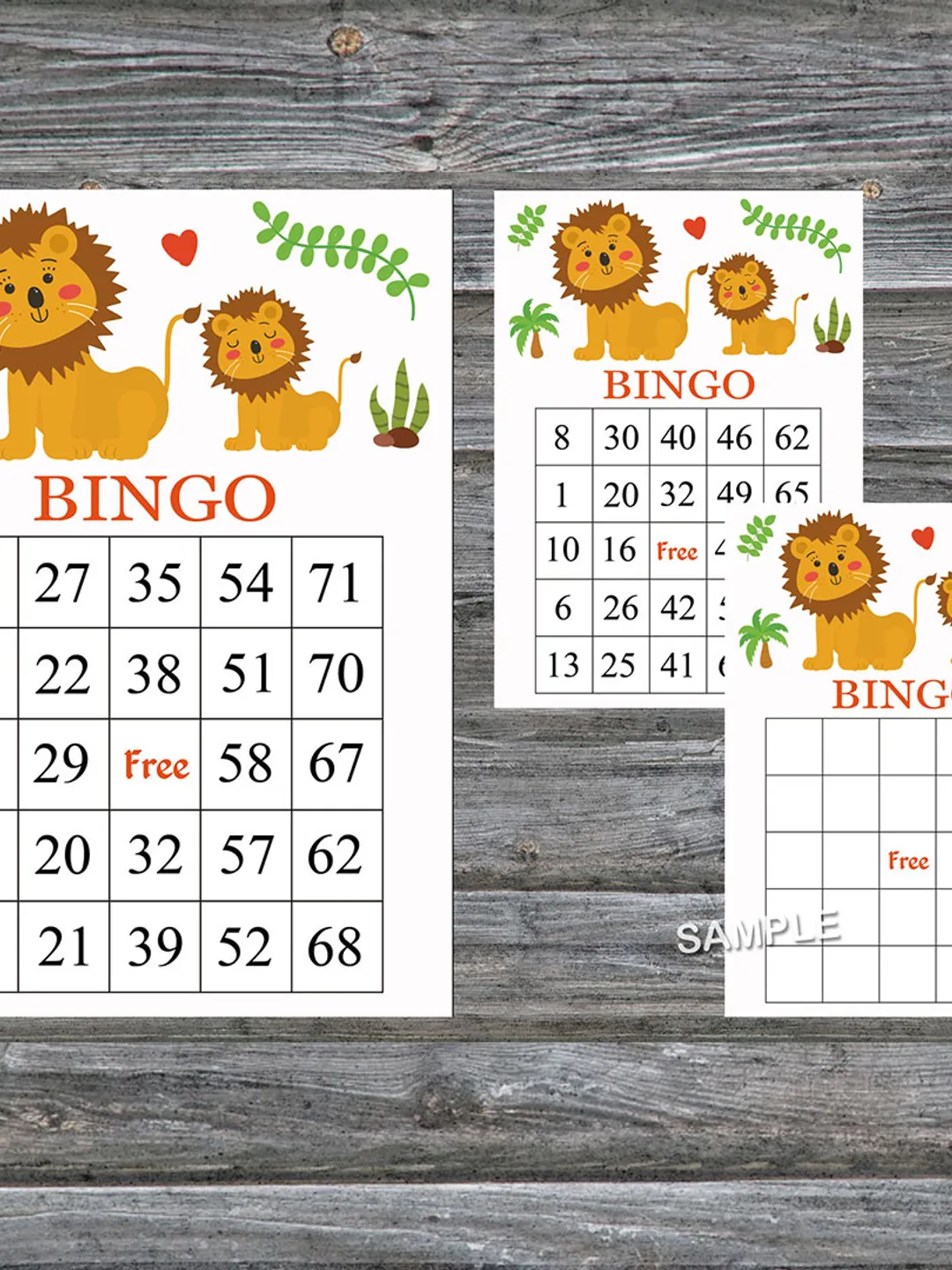 Lion bingo cards,Lion bingo game,Lion printable bingo cards,60 Bingo Cards,INSTANT DOWNLOAD--202