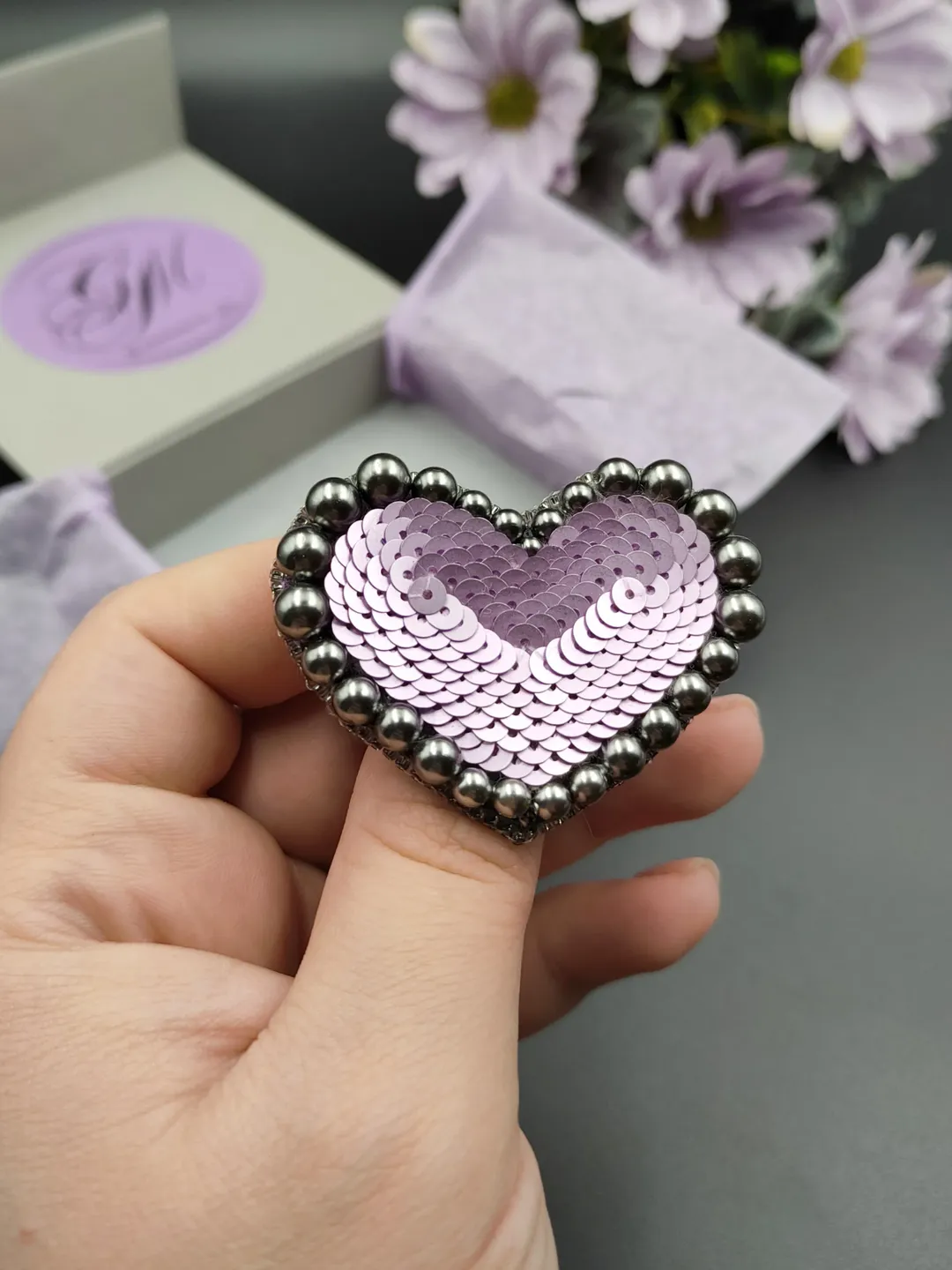 Purple heart brooch Heart shaped brooch Handmade pin heart Broach for woman