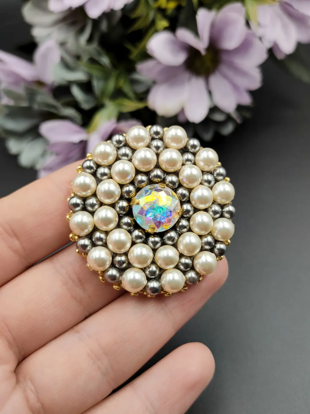 Bead embroider brooch Broach for woman Handmade broach Crystal broach pin Dainty Pearl crystal Brooch Pin Clothes brooch Gift for her