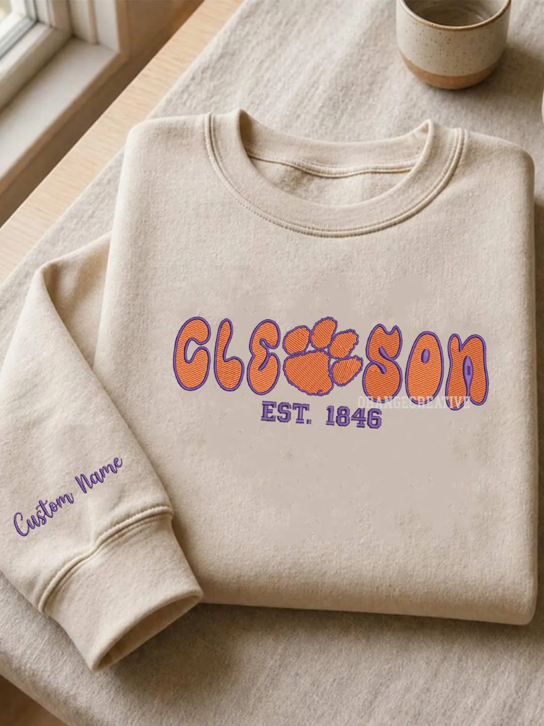 Clemson Tiger Est Embroidered Sweatshirt, Sport Embroidered Crewneck, Football Embroidered Shirt, College Sweatshirt, Crewneck Gift