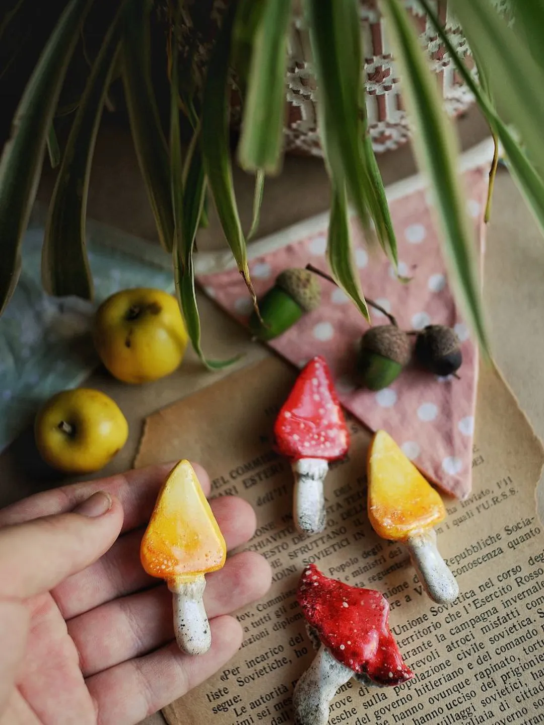 Warm brooch made of polymer clay, mushroom pin, fly agaric brooch