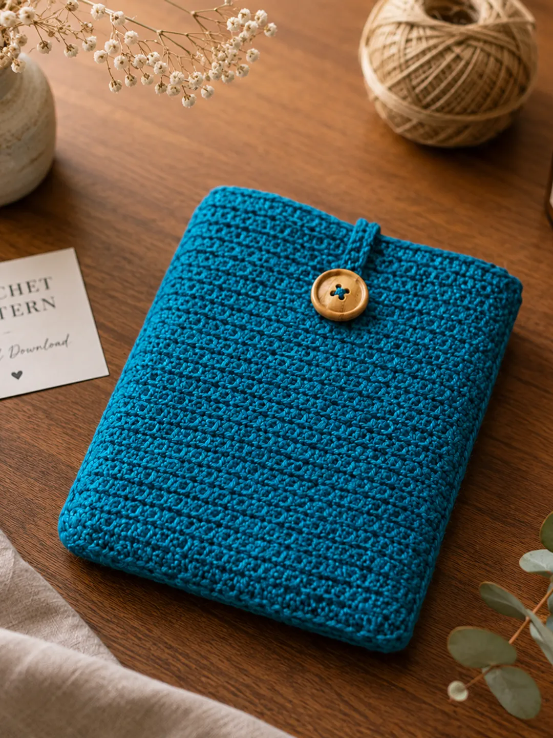 Crochet Kindle Sleeve Pattern - Textured Tablet Pouch with Button - PDF Digital Download
