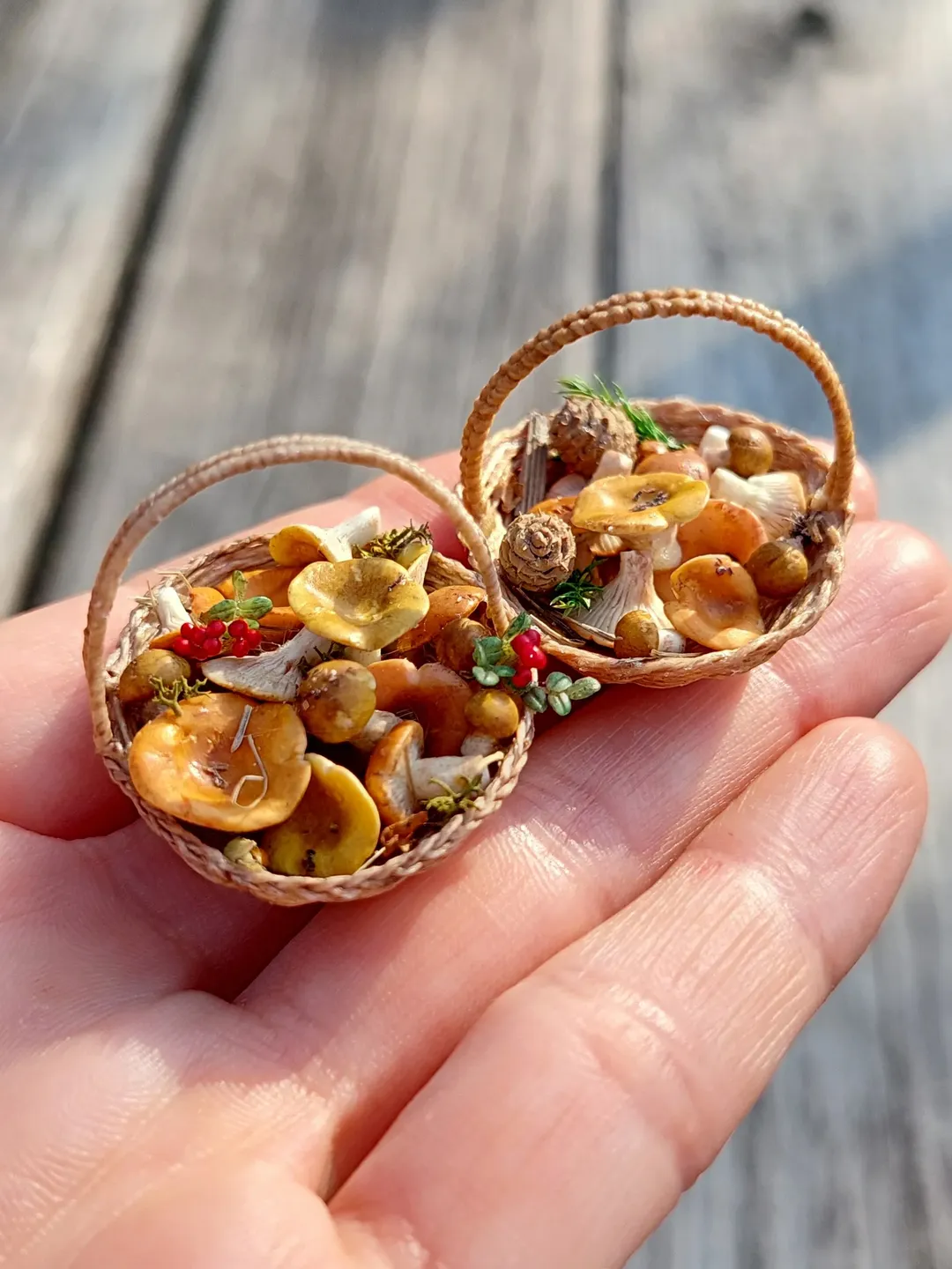 Miniature doll basket with mushrooms scale 1:12 for doll house