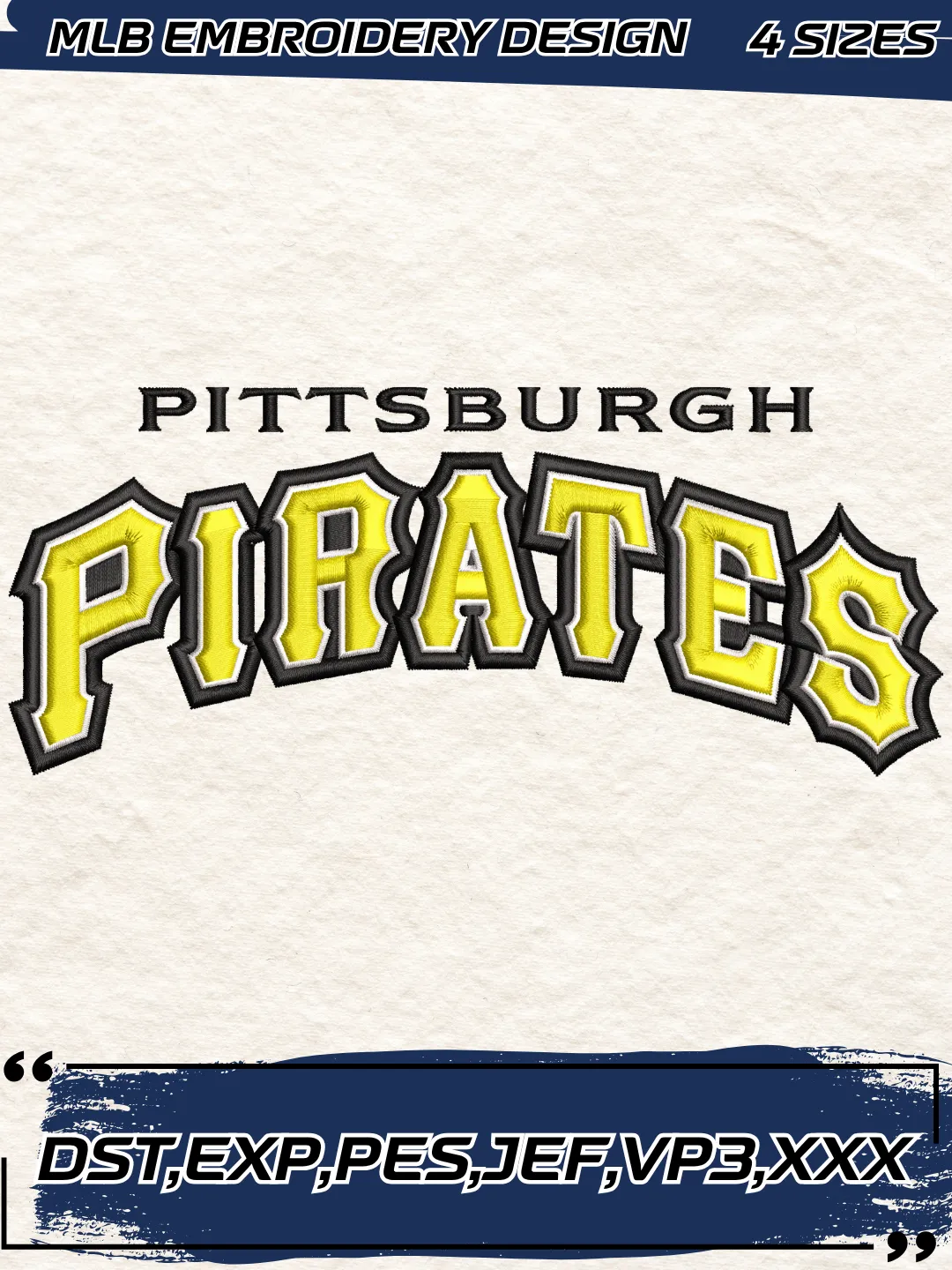 Pirates Baseball Embroidery Design - Wordmark Logo - Machine Embroidery File