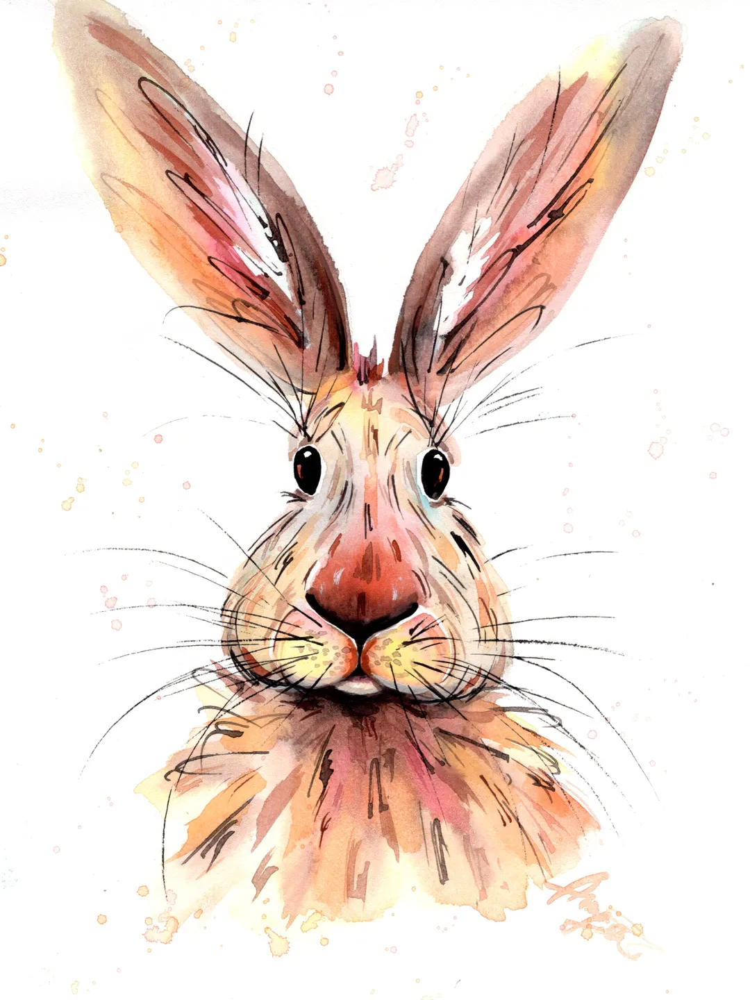 Hare Original watercolor, animal painting, wall decor, animals lover gift, 8x11 in bunny art by Anne Gorywine