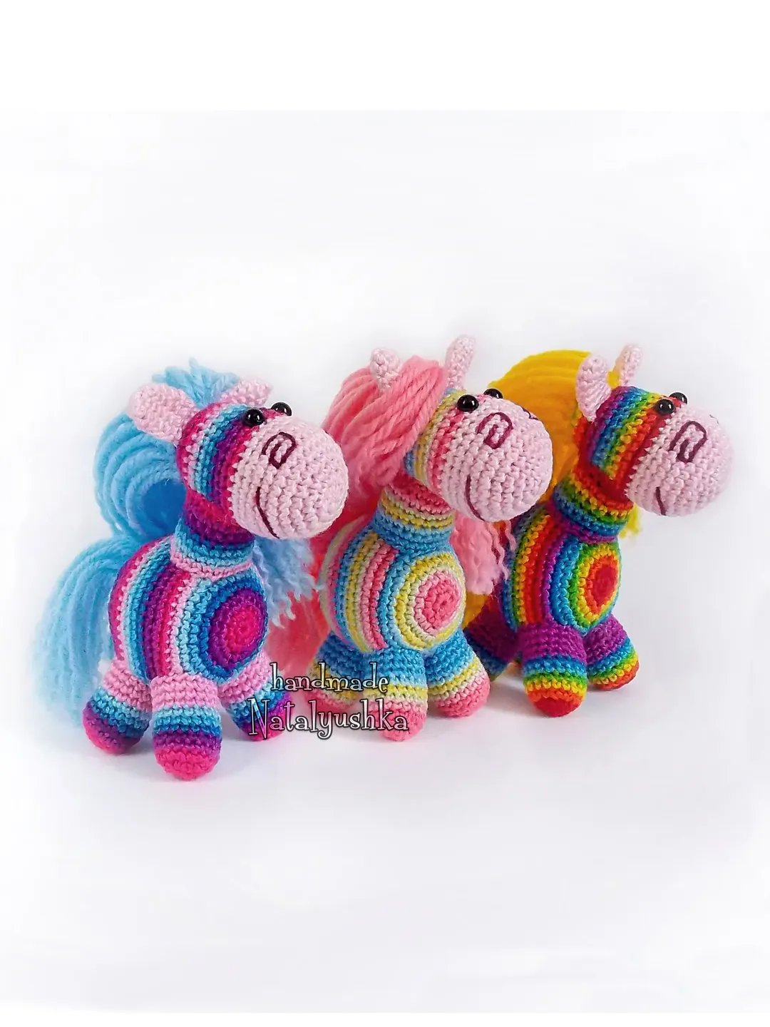 Little rainbow Horse soft toy, Crochet colorful horse, Handmade Pony