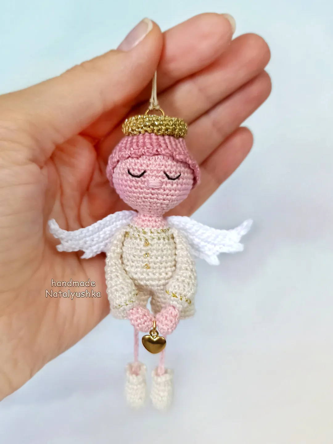 Guardian Angel boy with heart, Keychain, Little crochet Angel, Valentine day gift, Nursery decor