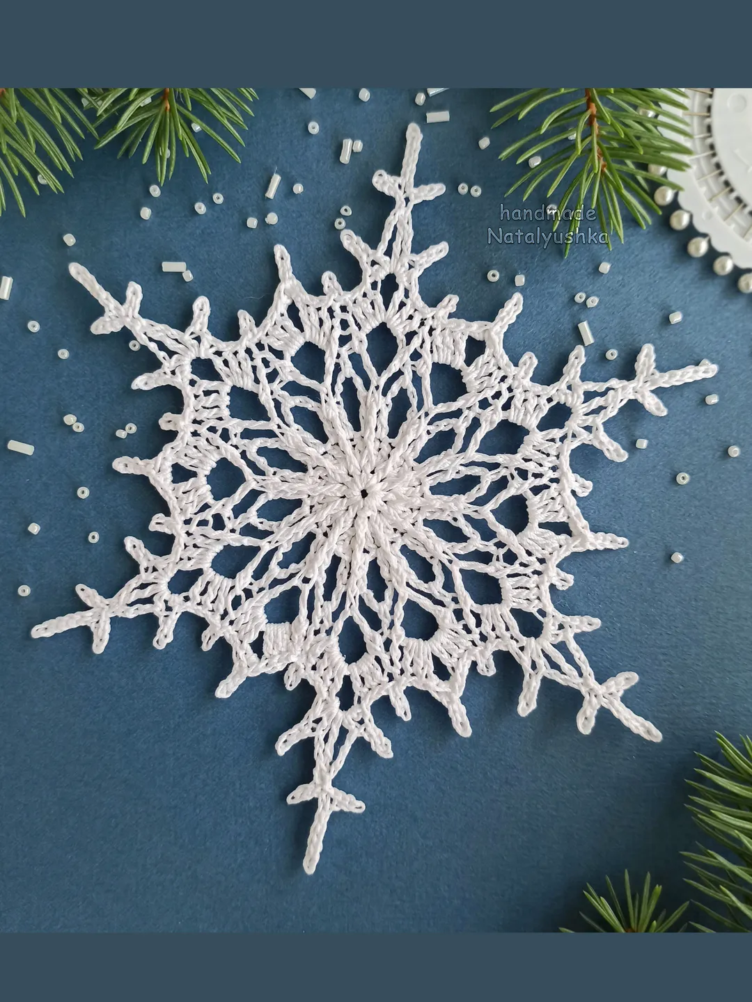 Christmas snowflake, Handmade Christmas tree ornament, New Year decor.