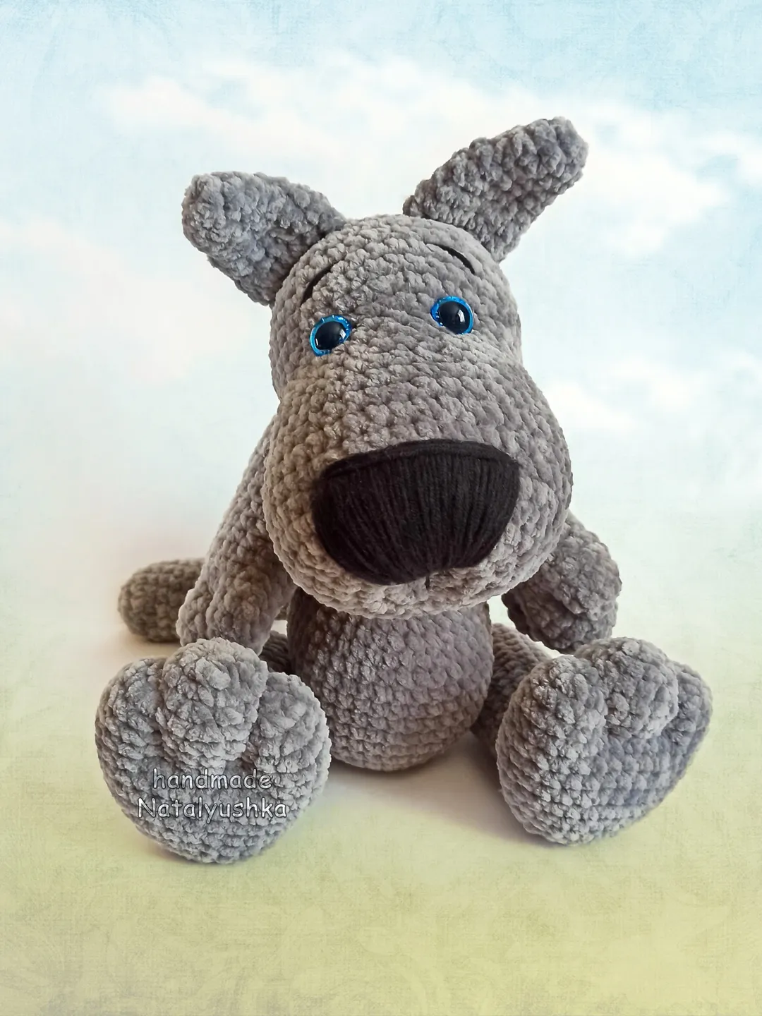 Big plush toy Wolf, Friend for a little boy, Soft grey wolf, Crochet cute toy for baby