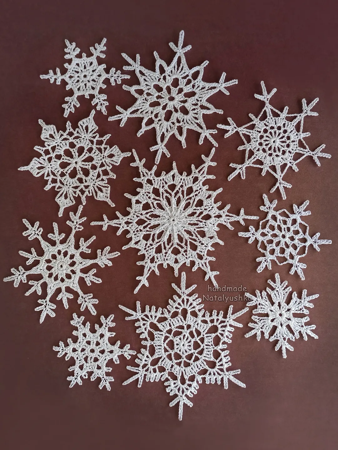 Set of crochet snowflakes, Christmas tree ornament, New Year decor, Christmas garland.