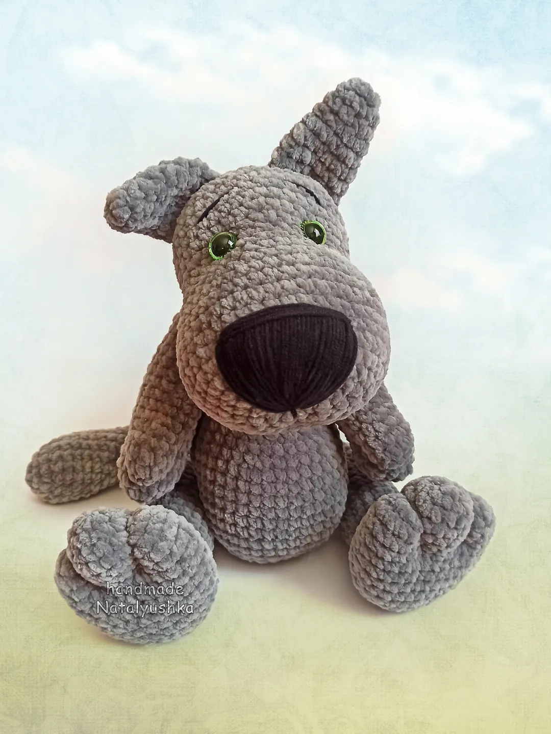 Big plush toy Wolf, Soft grey wolf, Friend for a little boy, Crochet cute toy for baby