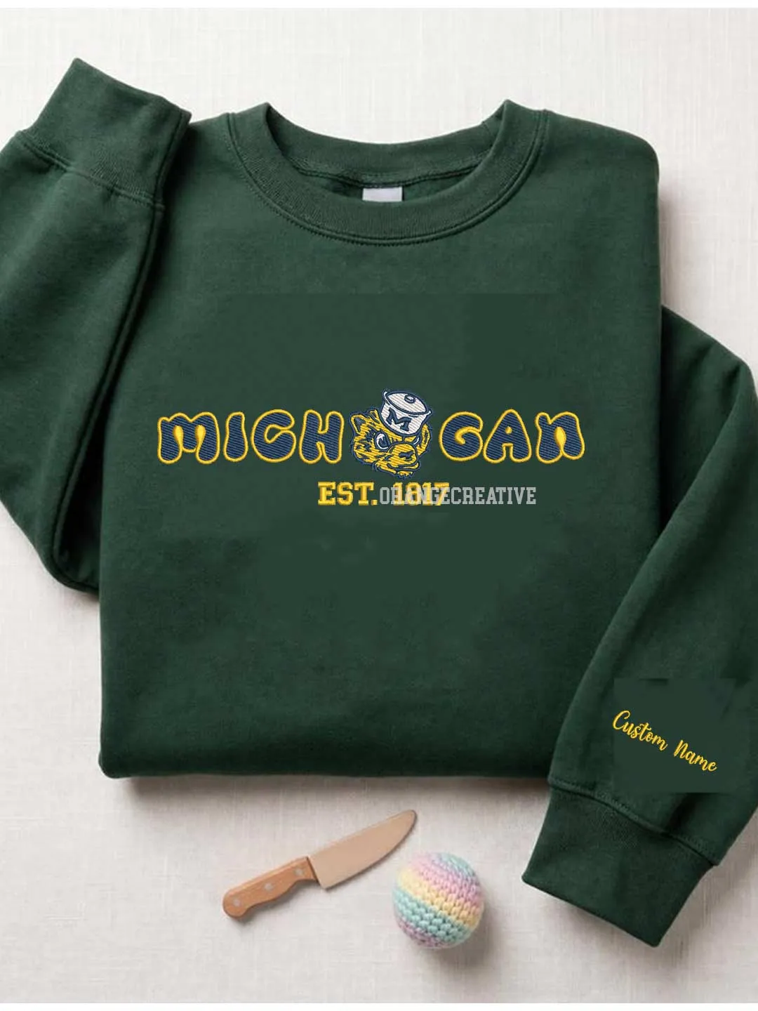 Michigan Wolverine Est Embroidered Sweatshirt, Sport Embroidered Crewneck, Football Embroidered Shirt, College Sweatshirt, Crewneck Gift