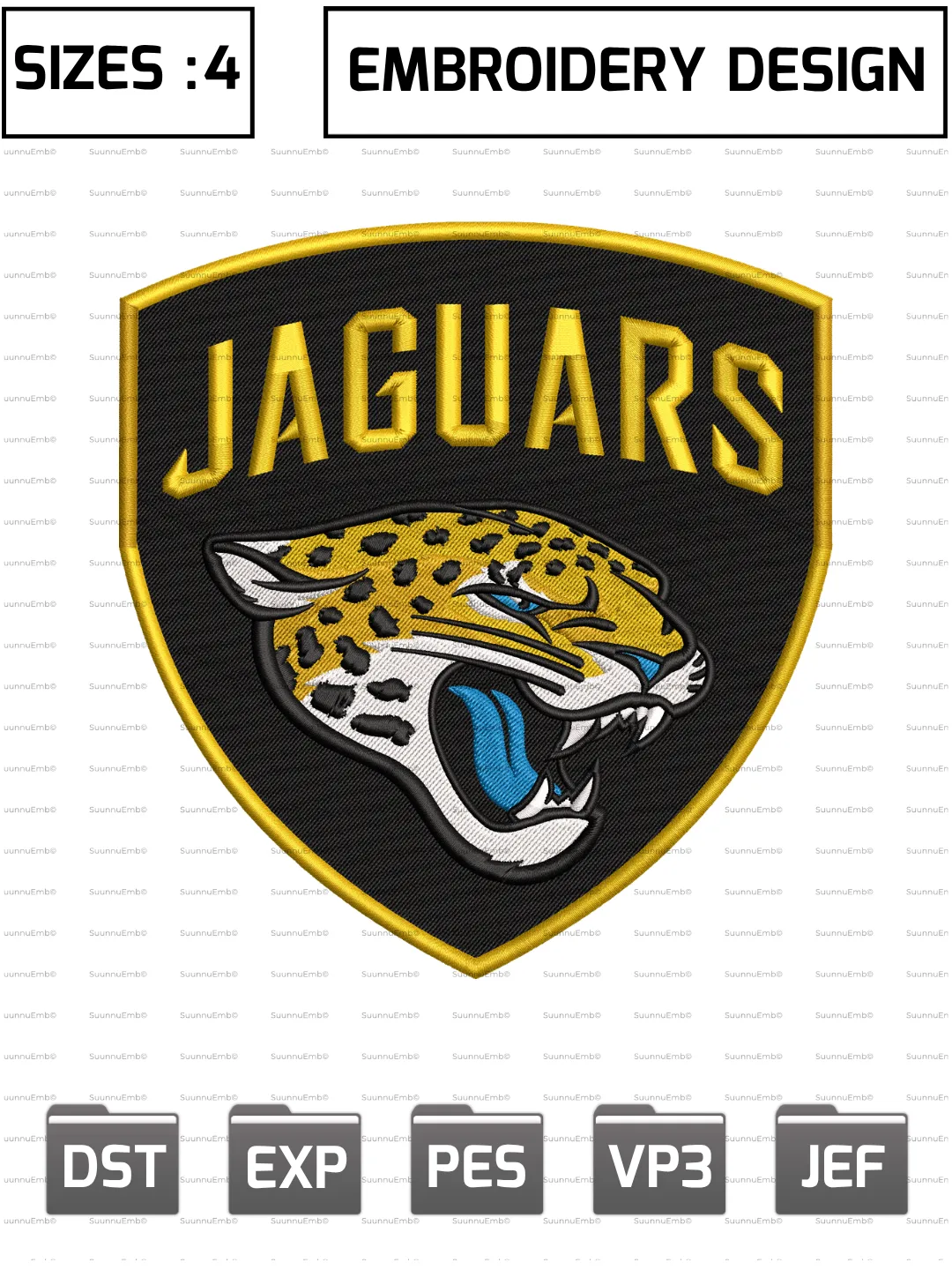 Jacksonville Jaguars Logo Embroidery Design,NFL Logos Embroidery Design,NFL Teams, Machine Embroidery Design File,4 Sizes, Digital Download