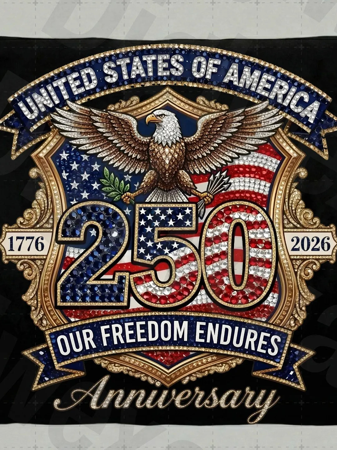 USA 250th Anniversary PNG | Rhinestone Eagle American Flag | Patriotic ...