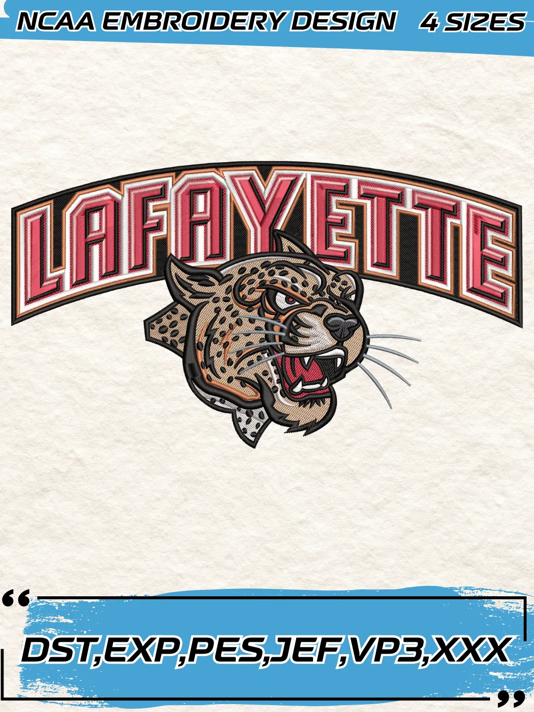 Lafayette Leopards Secondary Logos Embroidery Design,NCAA Logo Embroidery Design,Machine Embroidery Design File,4 Sizes, Digital Download