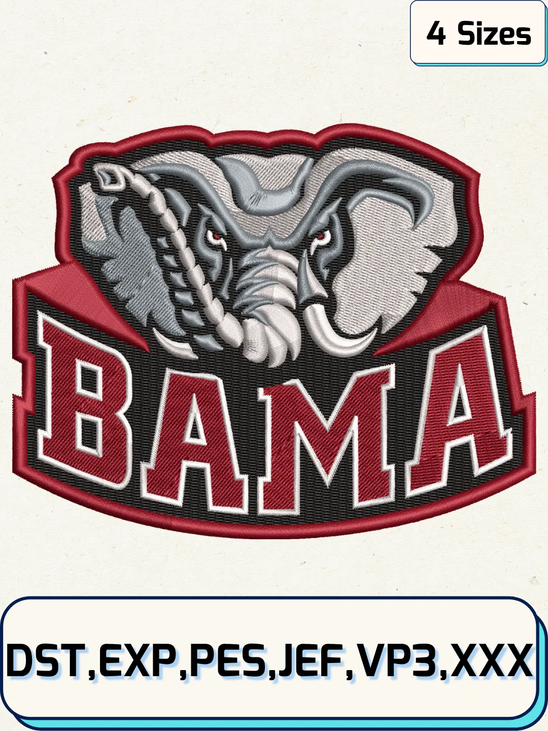 Alabama Crimson Tide Embroidery Design – Machine Embroidery File- 4 Sizes
