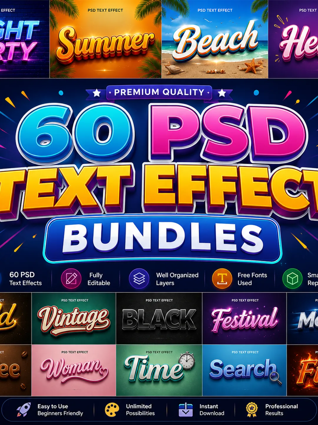 3D Text Effect PSD Bundle: High-Resolution Photoshop Styles