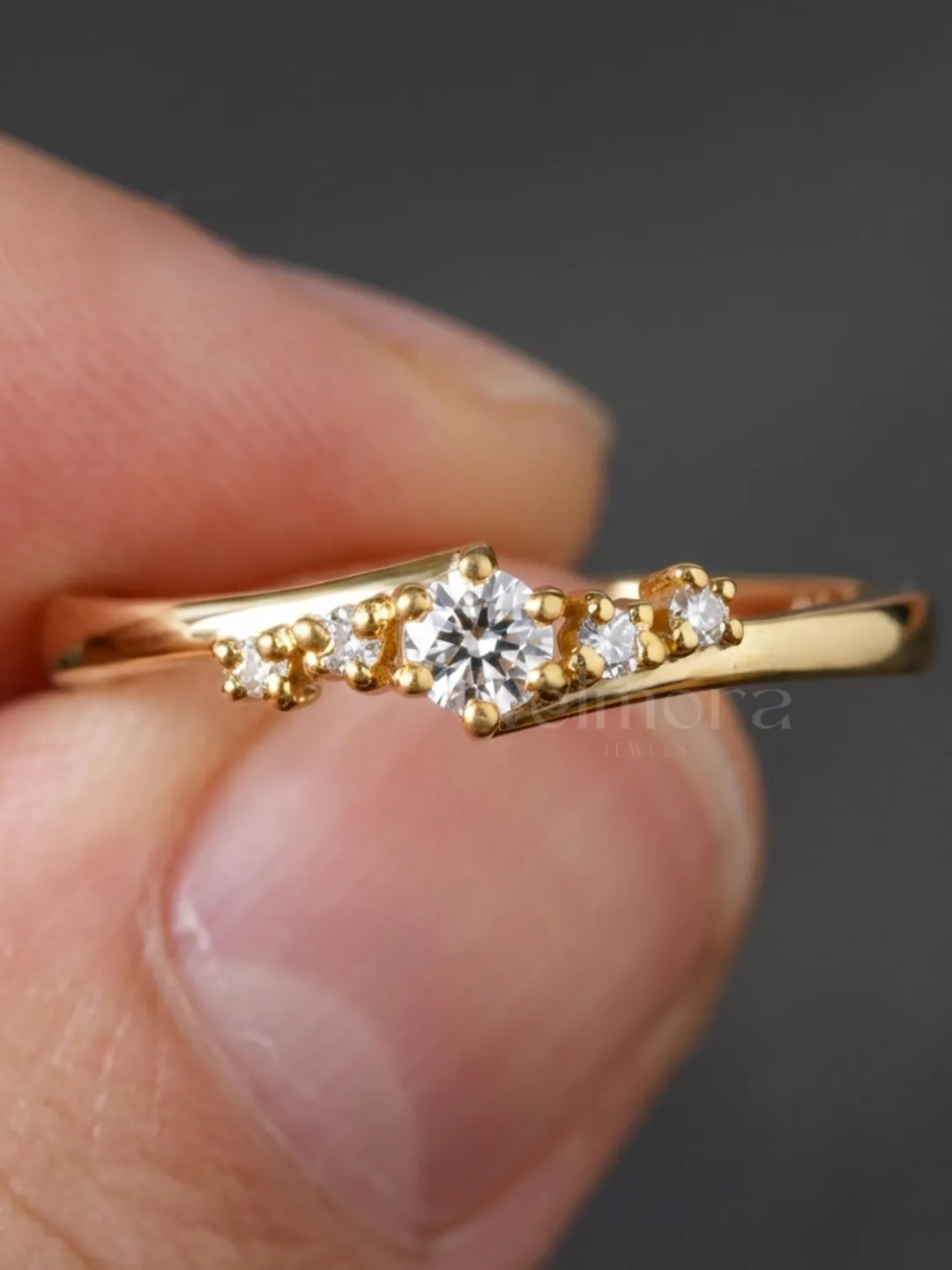 Dainty 14K Gold Three Stone Diamond Ring, Minimalist Promise Ring