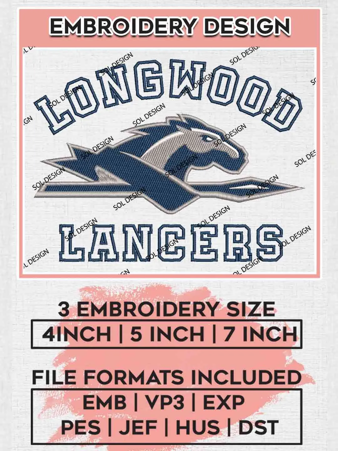 Longwood Lancer Embroidery Design, Football Embroidery files, Sport Machine embroidery files, 3 sizes, Instant Download